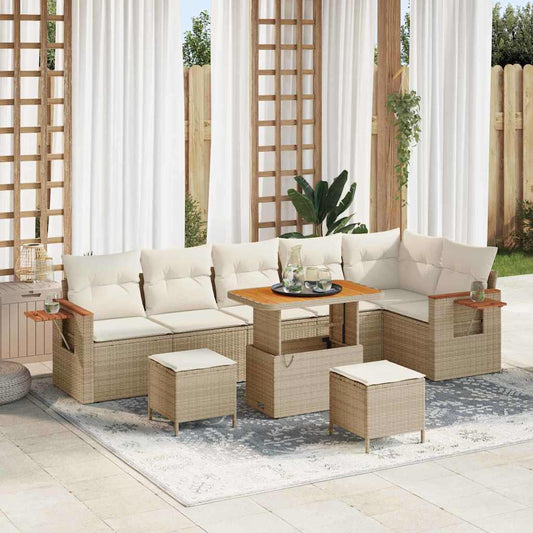 Set Divano da Giardino 11 pcs Beige e Crema polyrattan