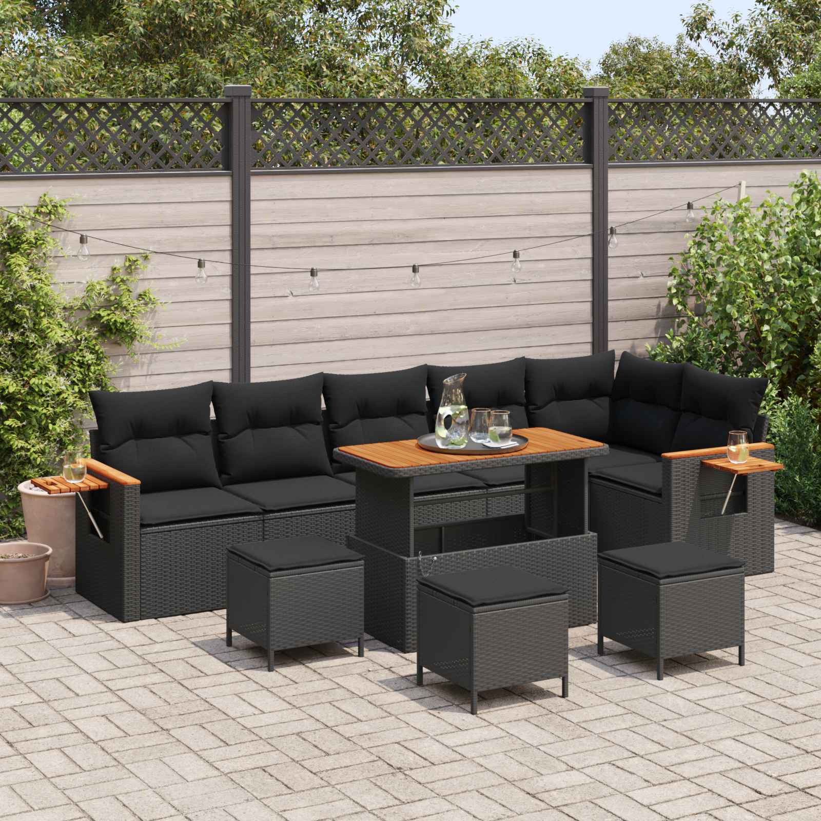 Set Divano da Giardino con cuscino 12 pcs Nero polyrattan | homemem39