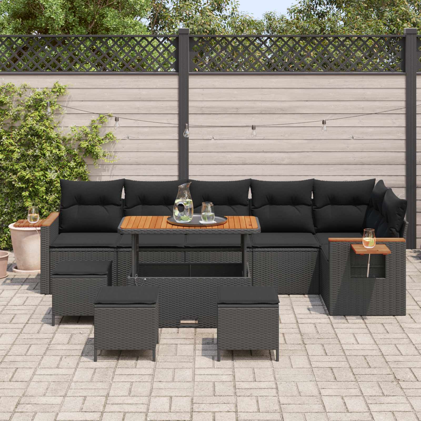 Set Divano da Giardino con cuscino 12 pcs Nero polyrattan | homemem39