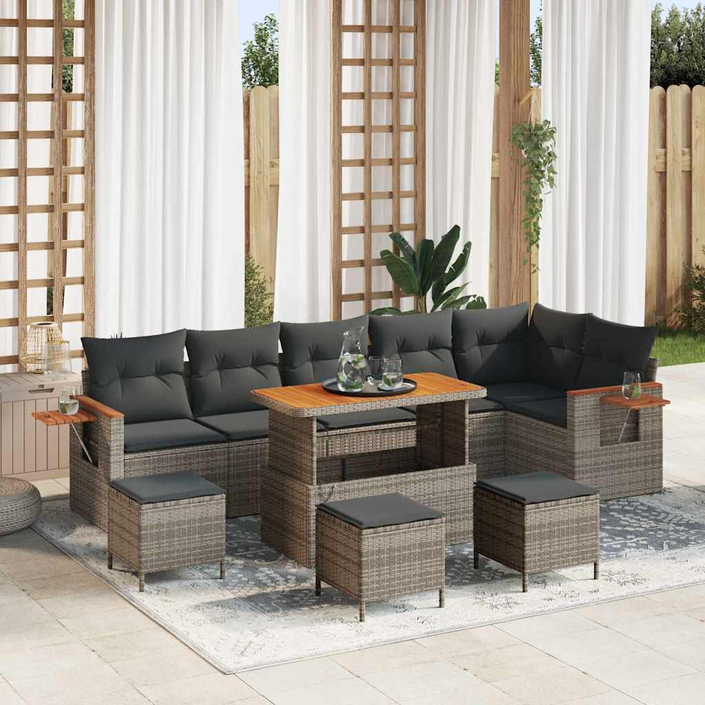 Set Divano da Giardino con cuscino Grigio Poly Rattan