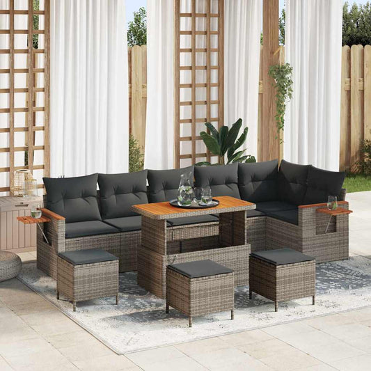Set Divano da Giardino con cuscino Grigio Poly Rattan