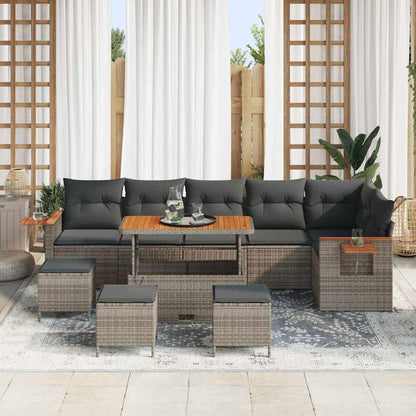 Set Divano da Giardino con cuscino Grigio Poly Rattan