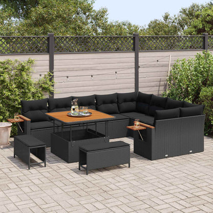 Set Divano da Giardino con cuscino 13 pcs Nero polyrattan | homemem39