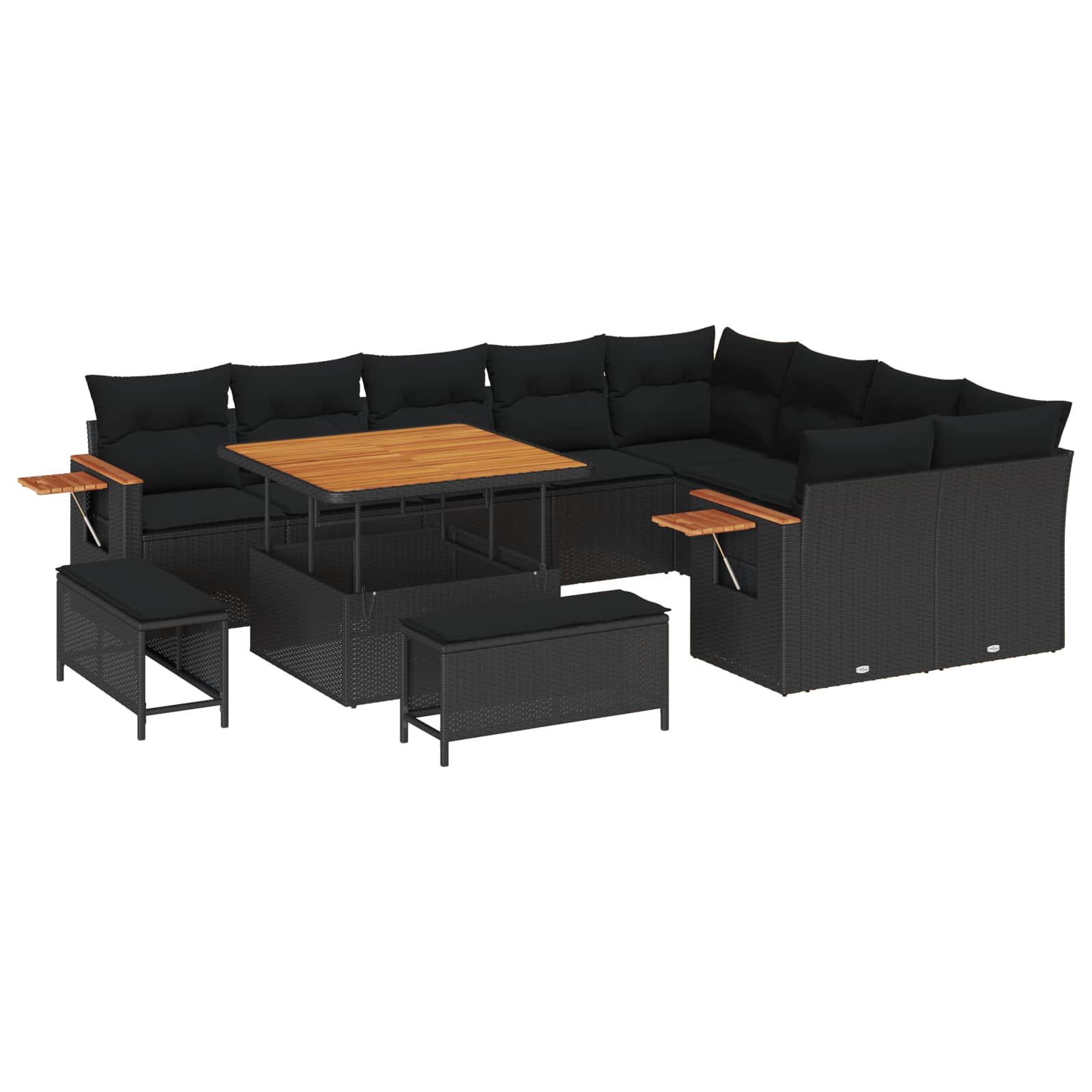 Set Divano da Giardino con cuscino 13 pcs Nero polyrattan | homemem39