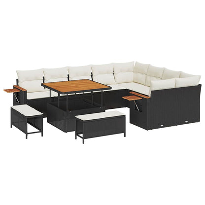 Set Divano da Giardino 13 pcs Nero e Crema polyrattan | homemem39