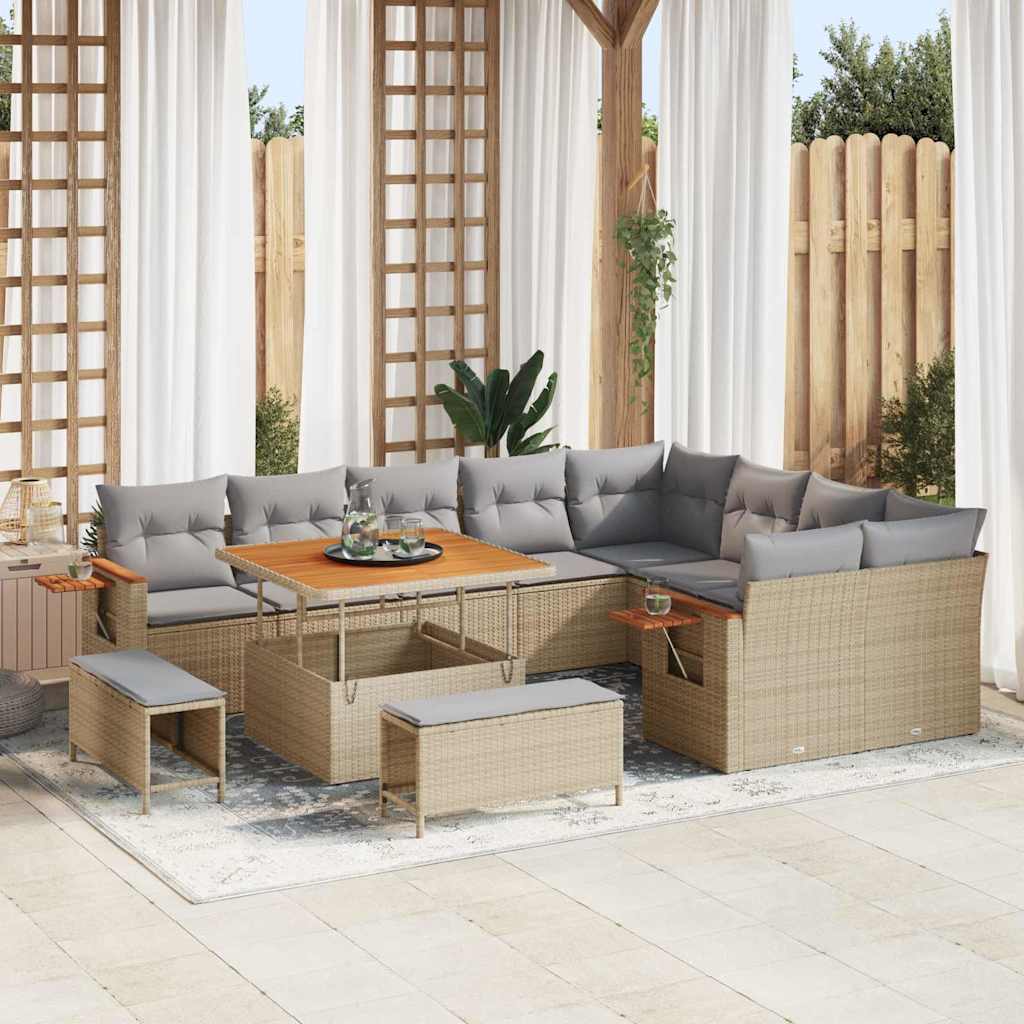 Set Divano da Giardino 13 pcs Beige e Grigio Chiaro polyrattan | homemem39