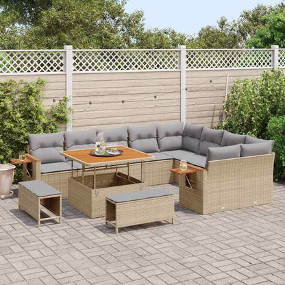 Set Divano da Giardino 13 pcs Beige e Grigio Chiaro polyrattan | homemem39