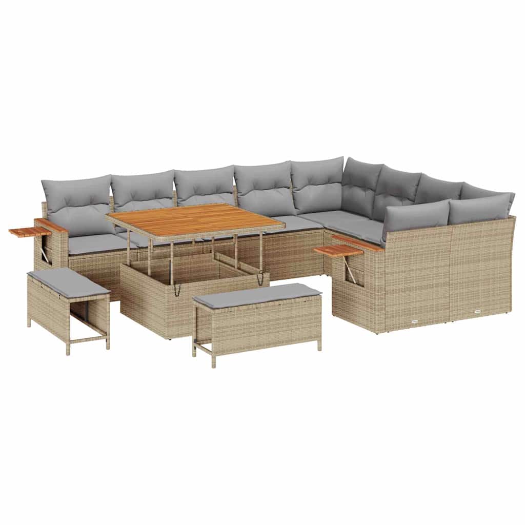 Set Divano da Giardino 13 pcs Beige e Grigio Chiaro polyrattan | homemem39