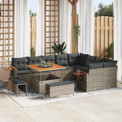 Set Divano da Giardino con cuscino 13 pcs Grigio polyrattan | homemem39