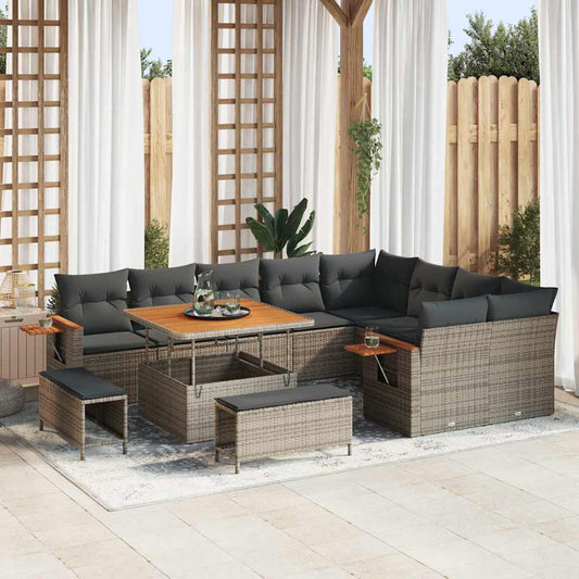 Set Divano da Giardino con cuscino 13 pcs Grigio polyrattan