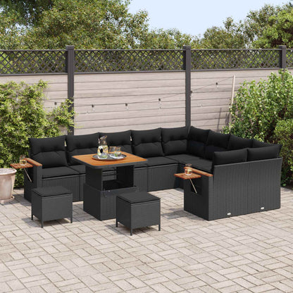 Set Divano da Giardino con cuscino 13 pcs Nero polyrattan