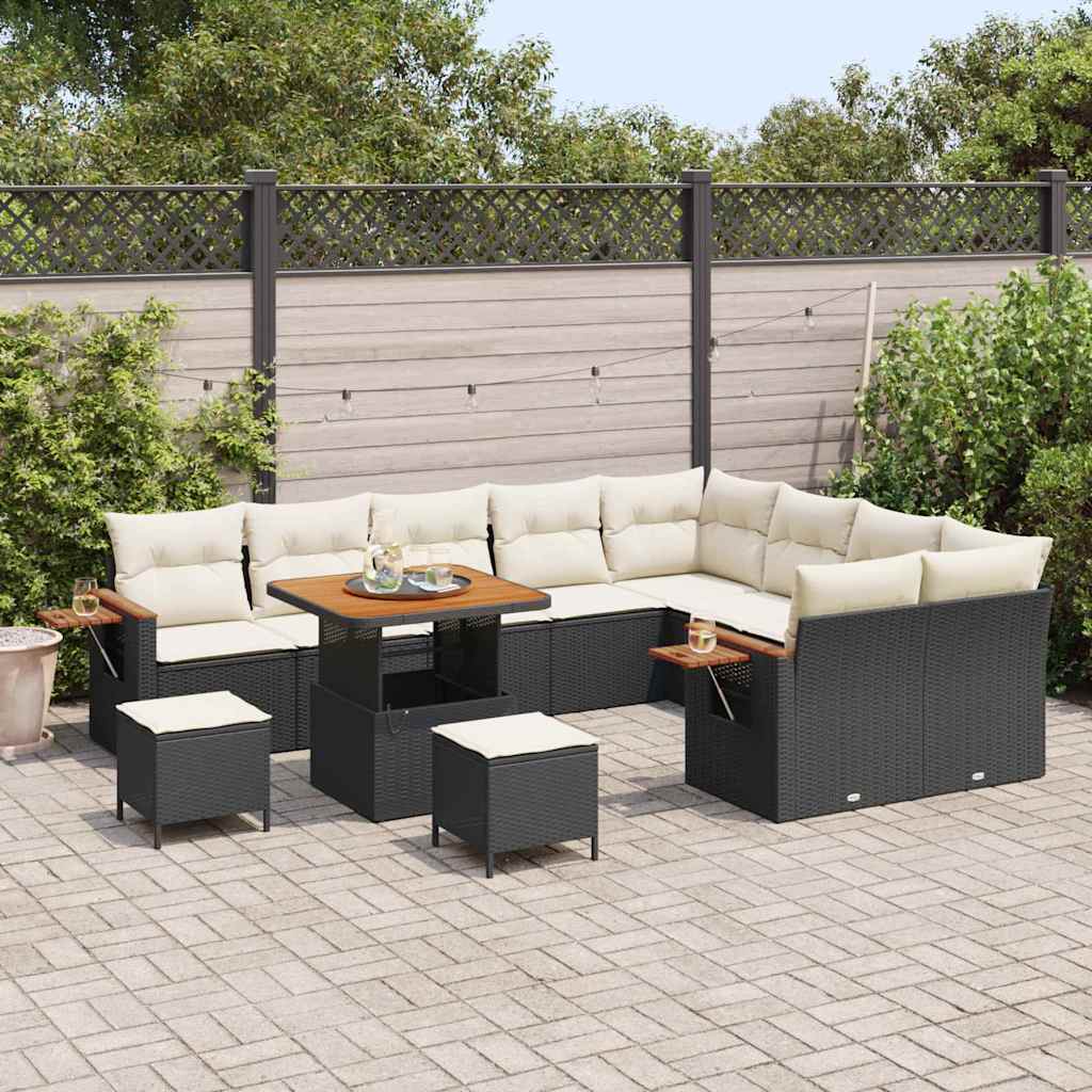 Set Divano da Giardino 13 pcs Nero e Crema polyrattan | homemem39