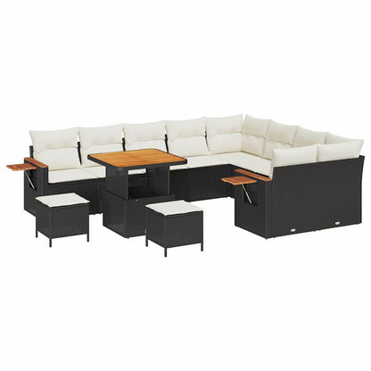 Set Divano da Giardino 13 pcs Nero e Crema polyrattan | homemem39