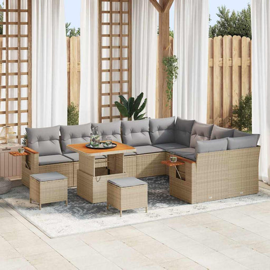 Set Divano da Giardino con cuscino Beige Poly Rattan