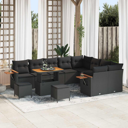 Set Divano da Giardino con cuscino 13 pcs Nero polyrattan