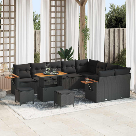Set Divano da Giardino con cuscino 13 pcs Nero polyrattan