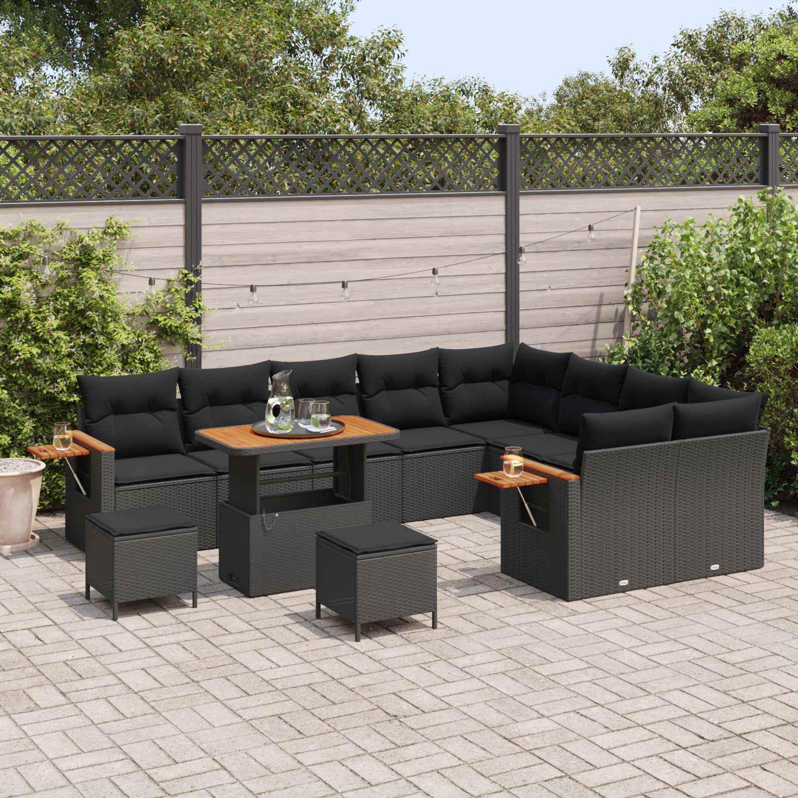 Set Divano da Giardino con cuscino 13 pcs Nero polyrattan | homemem39