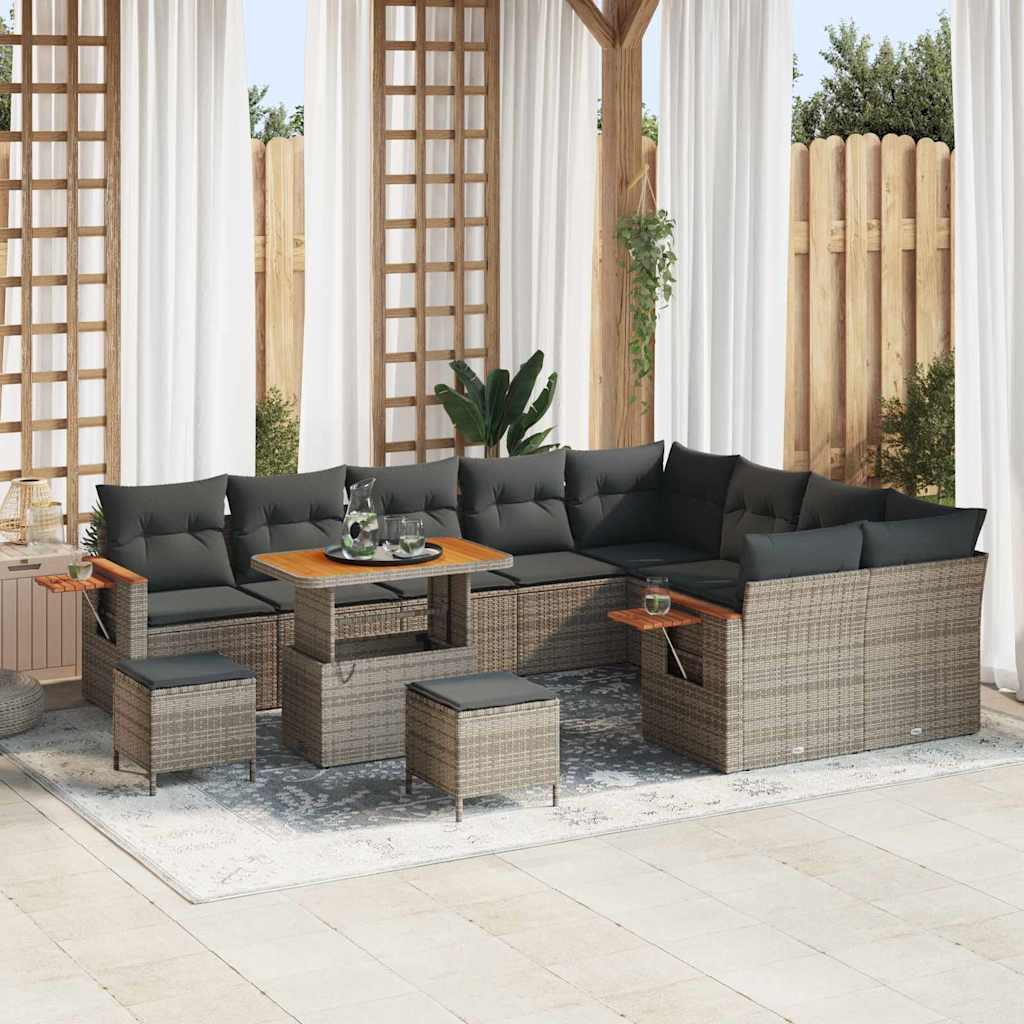 Set Divano da Giardino con cuscino 13 pcs Grigio polyrattan | homemem39