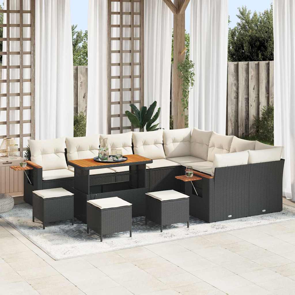 Set Divano da Giardino 14 pcs Nero e Crema polyrattan | homemem39