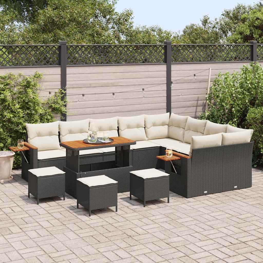 Set Divano da Giardino 14 pcs Nero e Crema polyrattan | homemem39