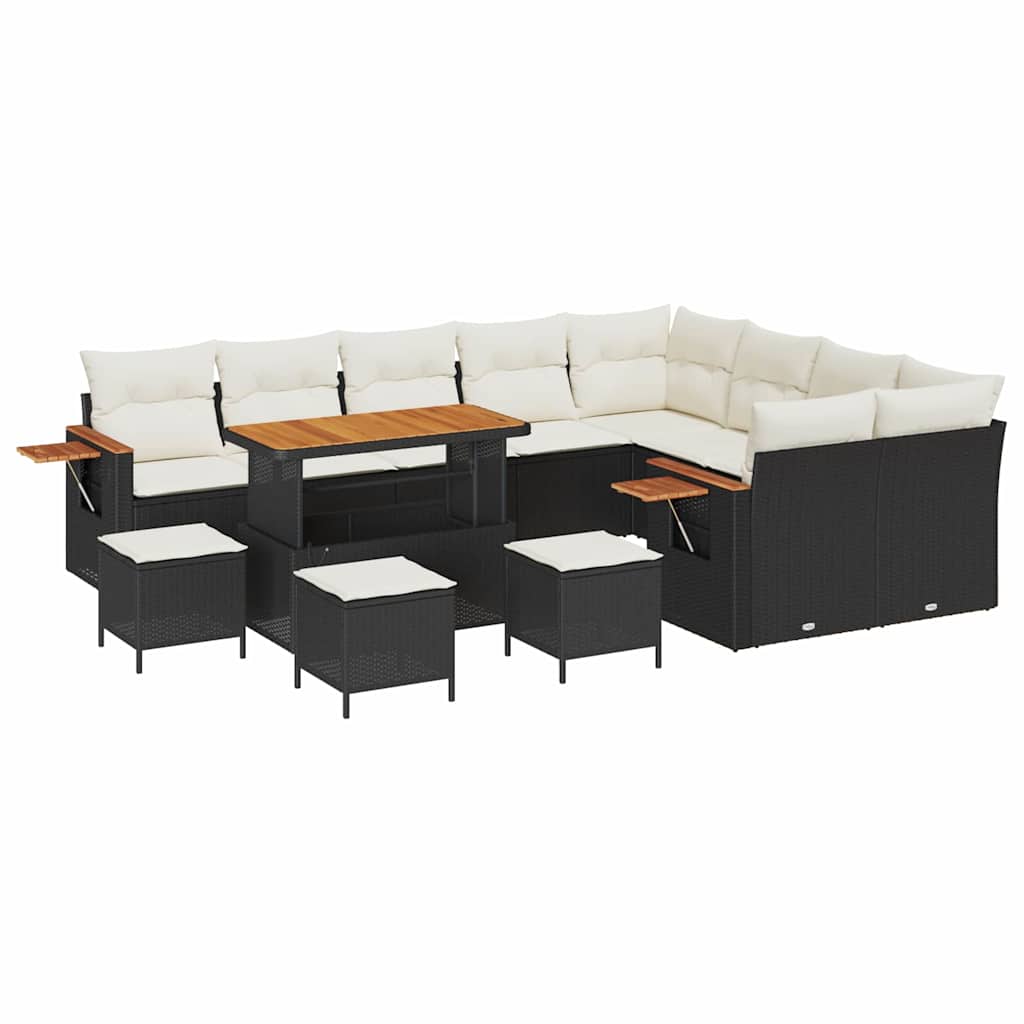 Set Divano da Giardino 14 pcs Nero e Crema polyrattan | homemem39