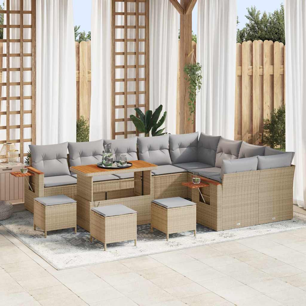 Set Divano da Giardino 14 pcs Beige e Grigio Chiaro polyrattan | homemem39