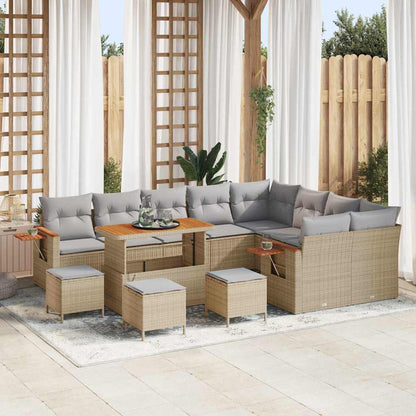 Set Divano da Giardino 14 pcs Beige e Grigio Chiaro polyrattan | homemem39