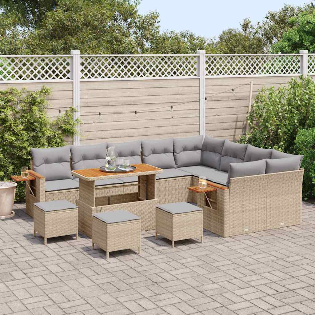 Set Divano da Giardino 14 pcs Beige e Grigio Chiaro polyrattan | homemem39