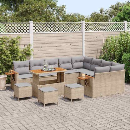 Set Divano da Giardino 14 pcs Beige e Grigio Chiaro polyrattan | homemem39