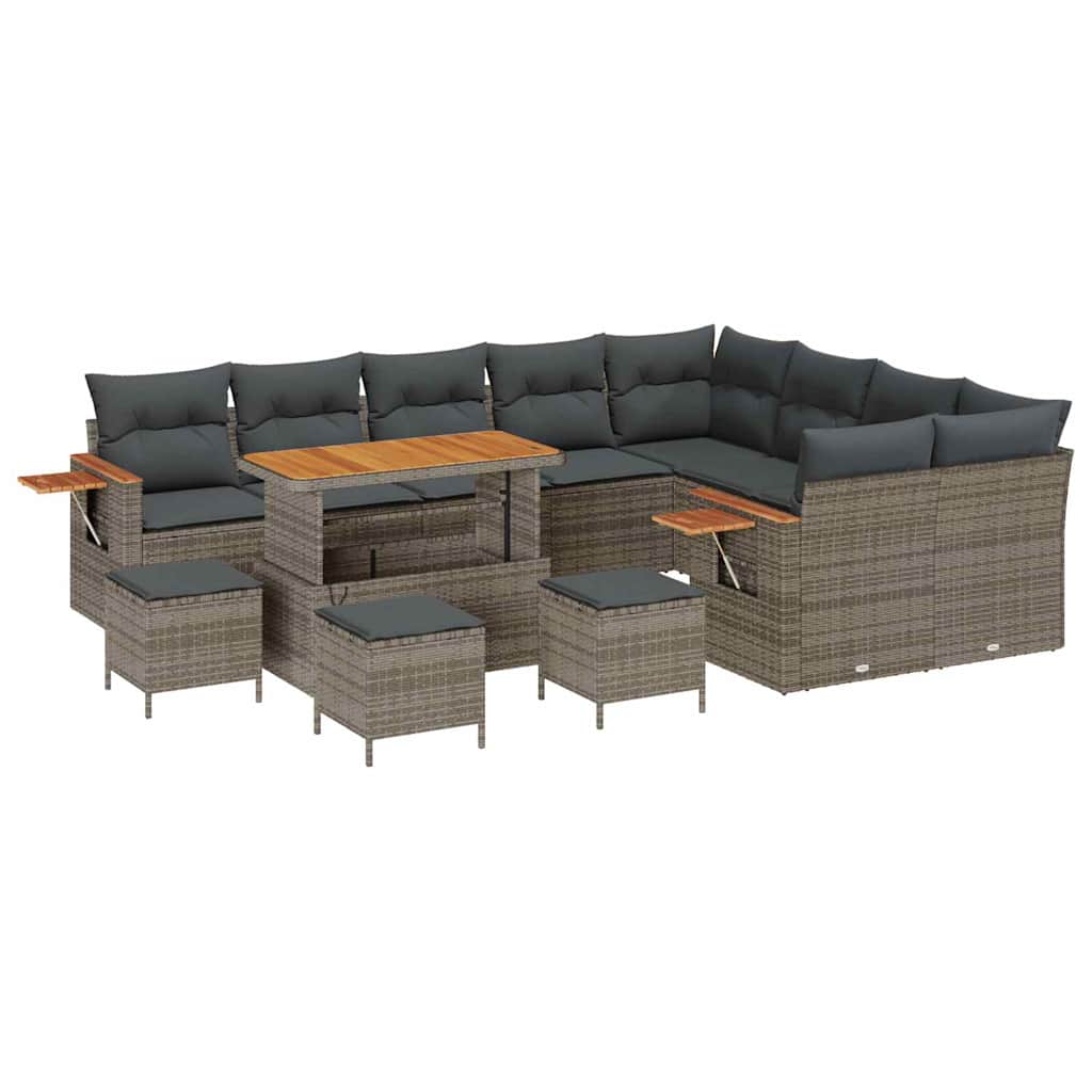 Set Divano da Giardino con cuscino 14 pcs Grigio polyrattan | homemem39