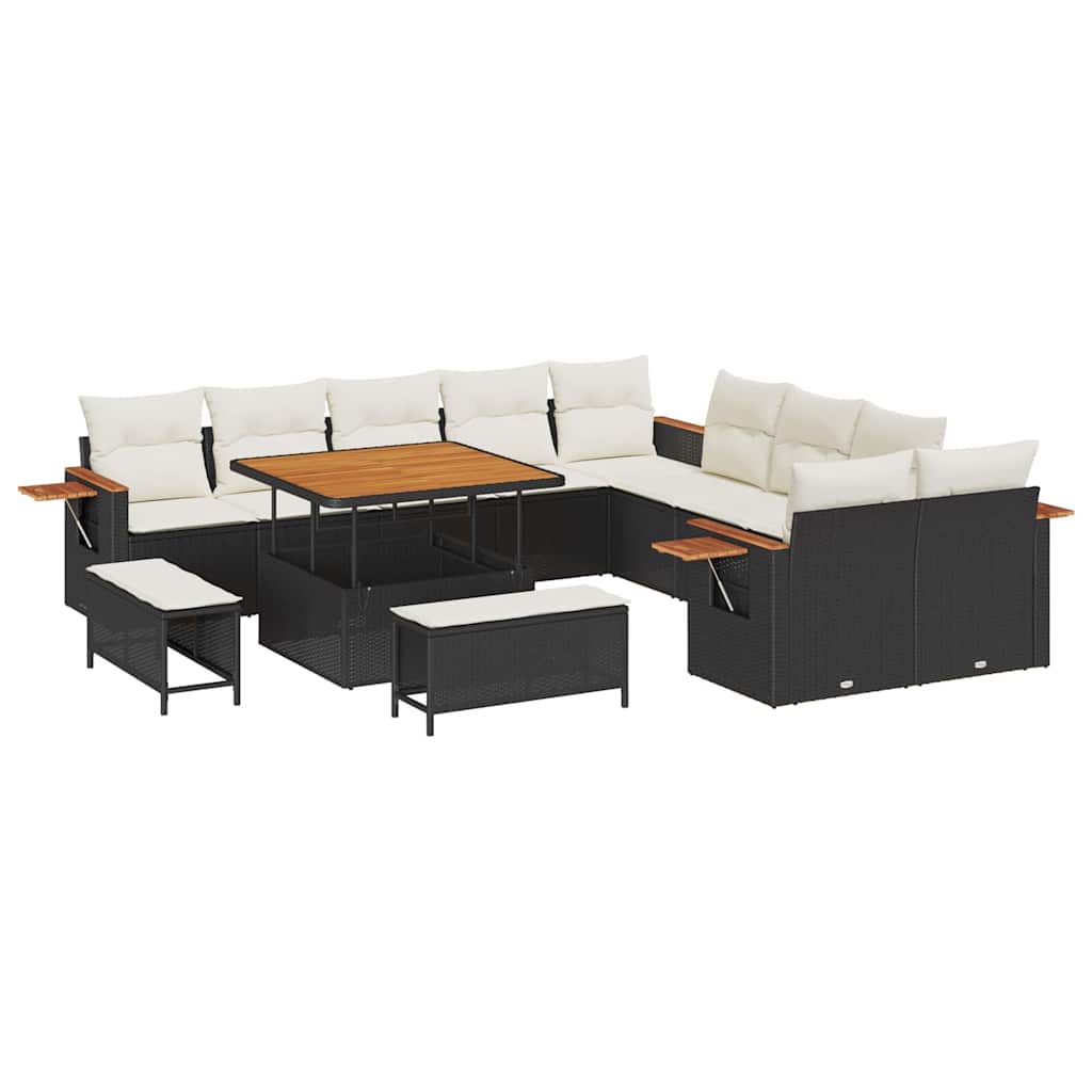 Set Divano da Giardino 17 pcs Nero e Crema polyrattan | homemem39