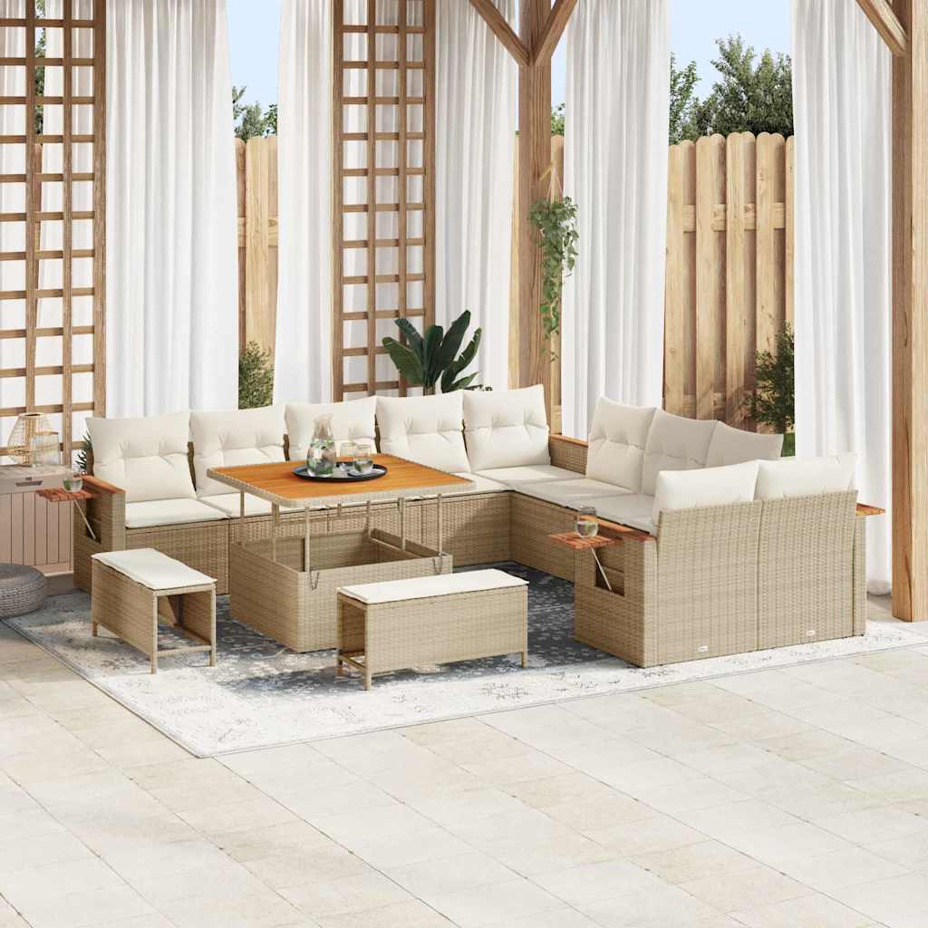 Set Divano da Giardino 17 pcs Beige e Crema polyrattan | homemem39