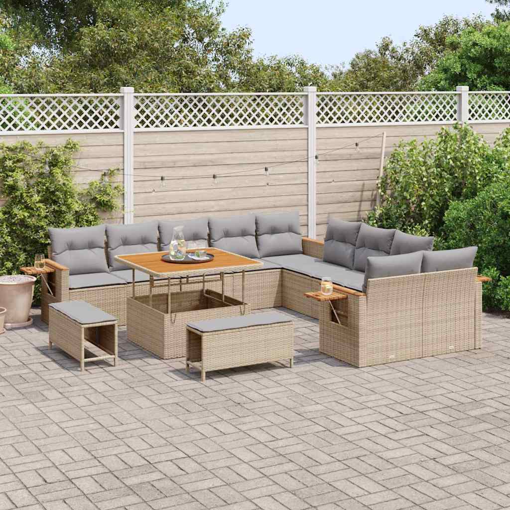 Set Divano da Giardino 17 pcs Beige e Grigio Chiaro polyrattan | homemem39