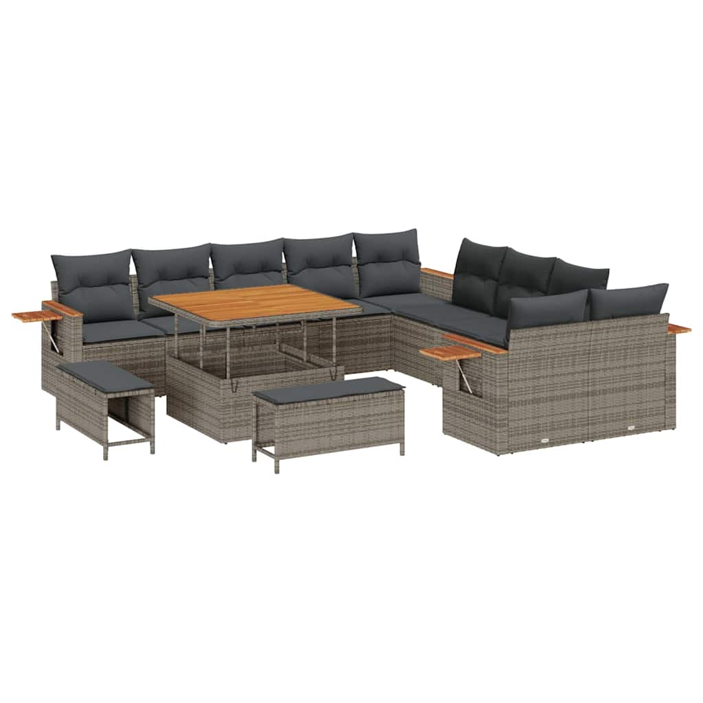 Set Divano da Giardino con cuscino 17 pcs Grigio polyrattan | homemem39