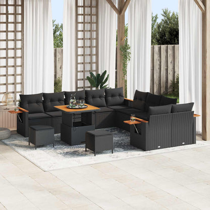 Set Divano da Giardino con cuscino 17 pcs Nero polyrattan | homemem39