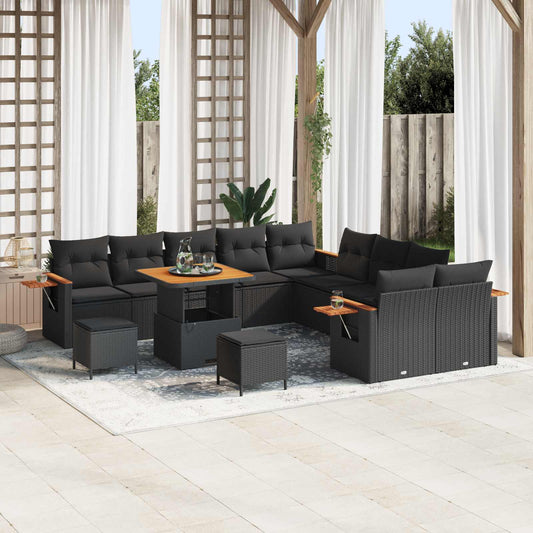Set Divano da Giardino con cuscino 17 pcs Nero polyrattan
