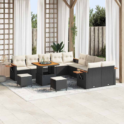Set Divano da Giardino 17 pcs Nero e Crema polyrattan | homemem39
