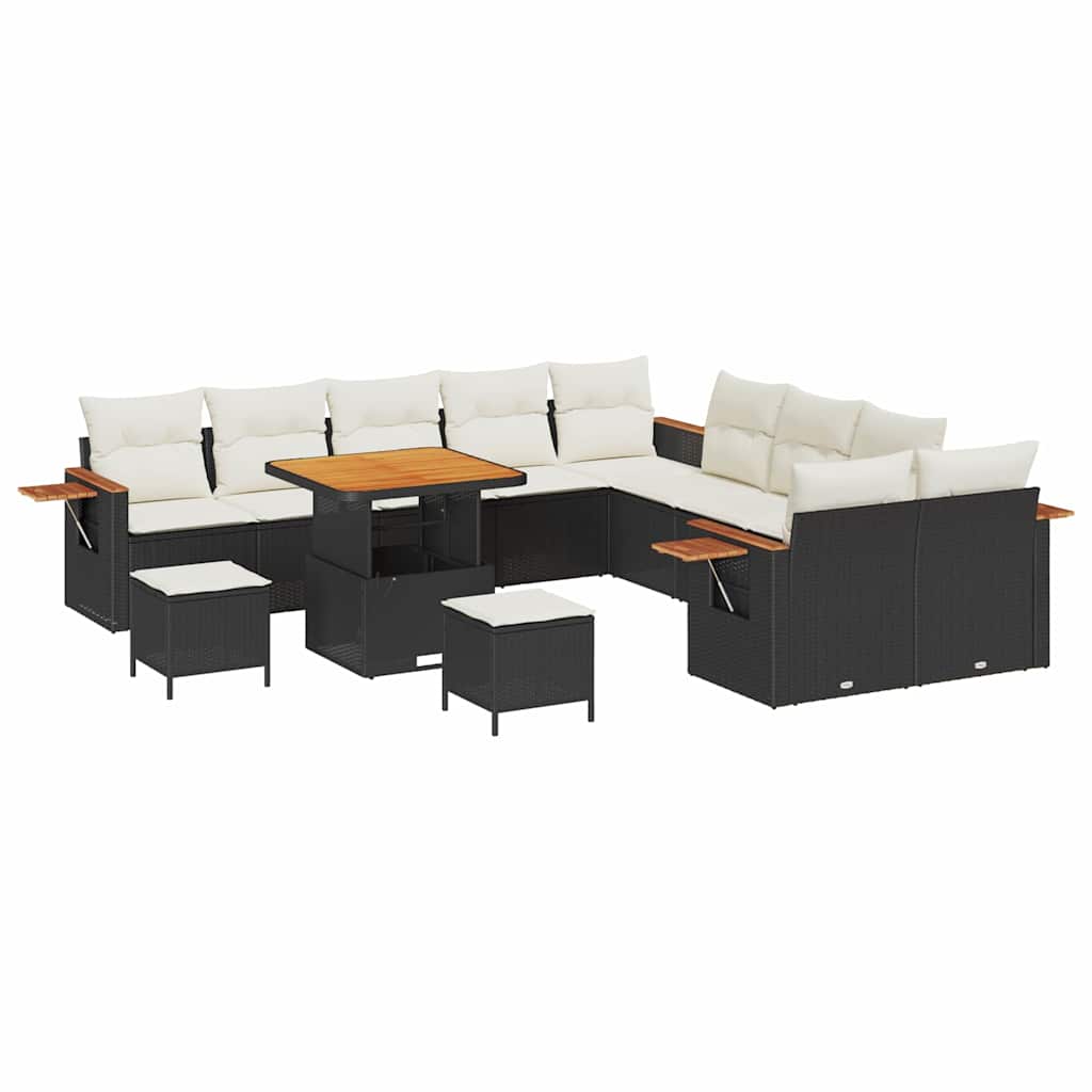 Set Divano da Giardino 17 pcs Nero e Crema polyrattan | homemem39