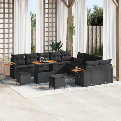 Set Divano da Giardino con cuscino 17 pcs Nero polyrattan | homemem39