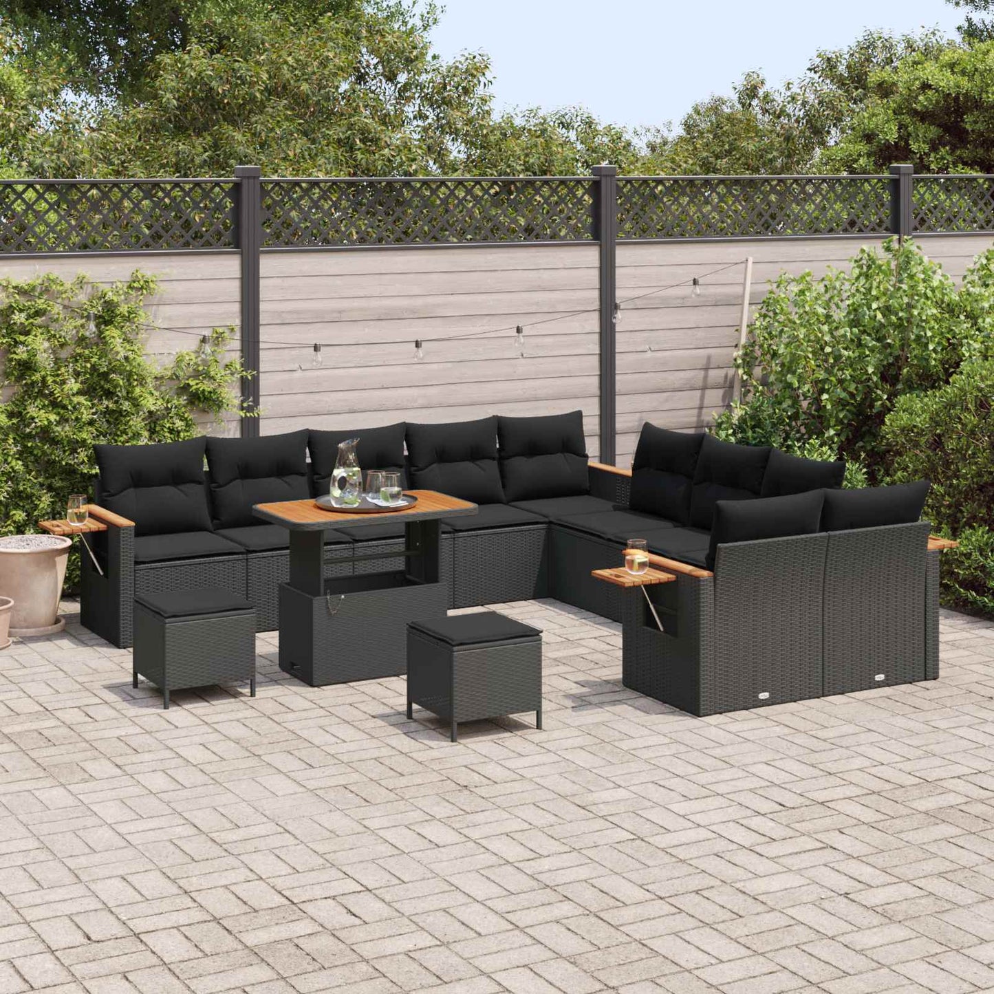 Set Divano da Giardino con cuscino 17 pcs Nero polyrattan | homemem39