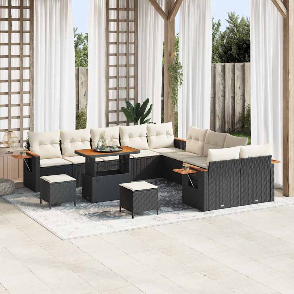 Set Divano da Giardino 17 pcs Nero e Crema polyrattan | homemem39