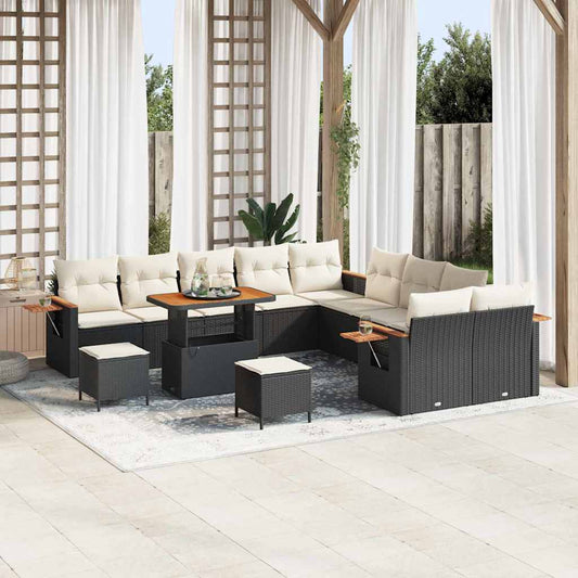 Set Divano da Giardino 17 pcs Nero e Crema polyrattan