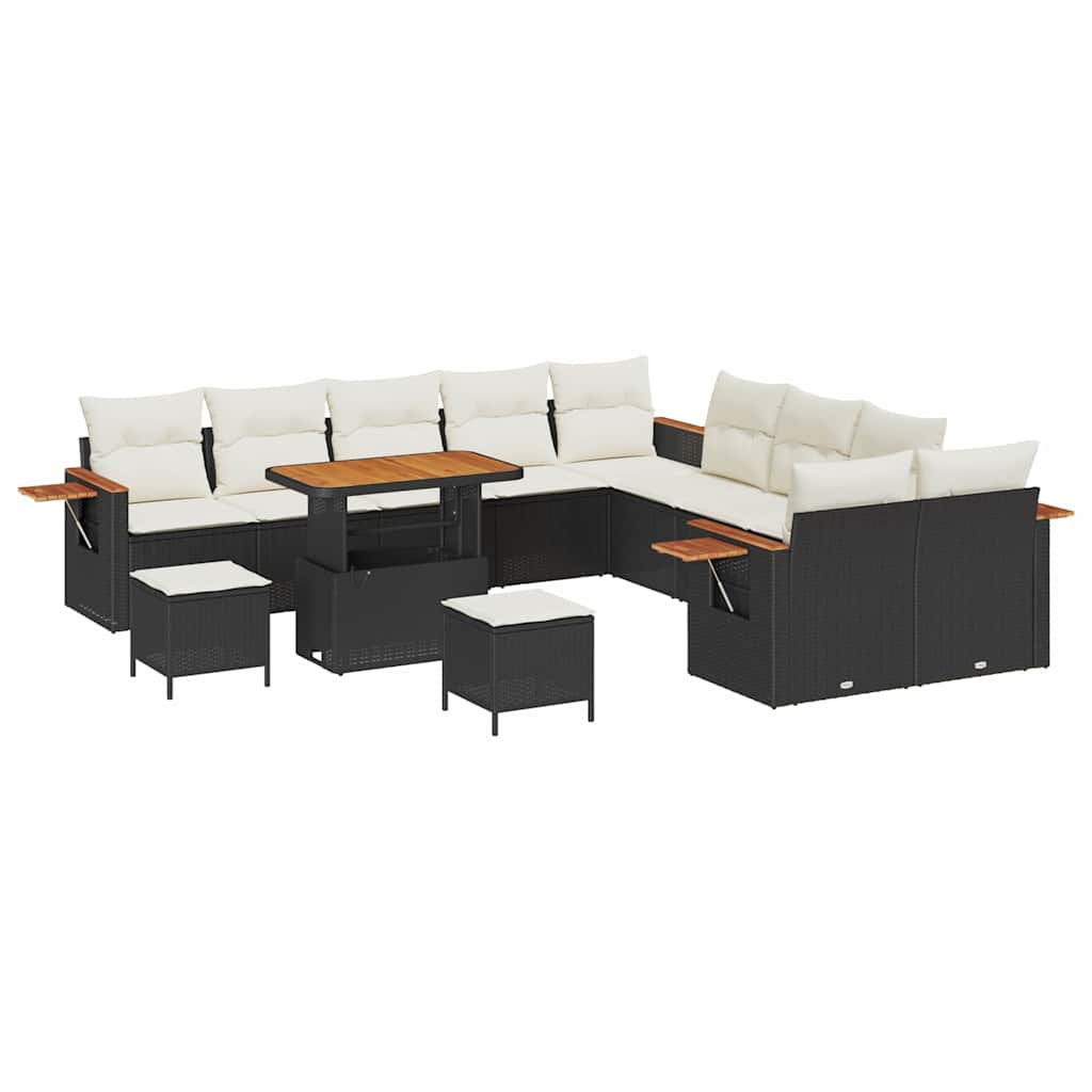 Set Divano da Giardino 17 pcs Nero e Crema polyrattan | homemem39
