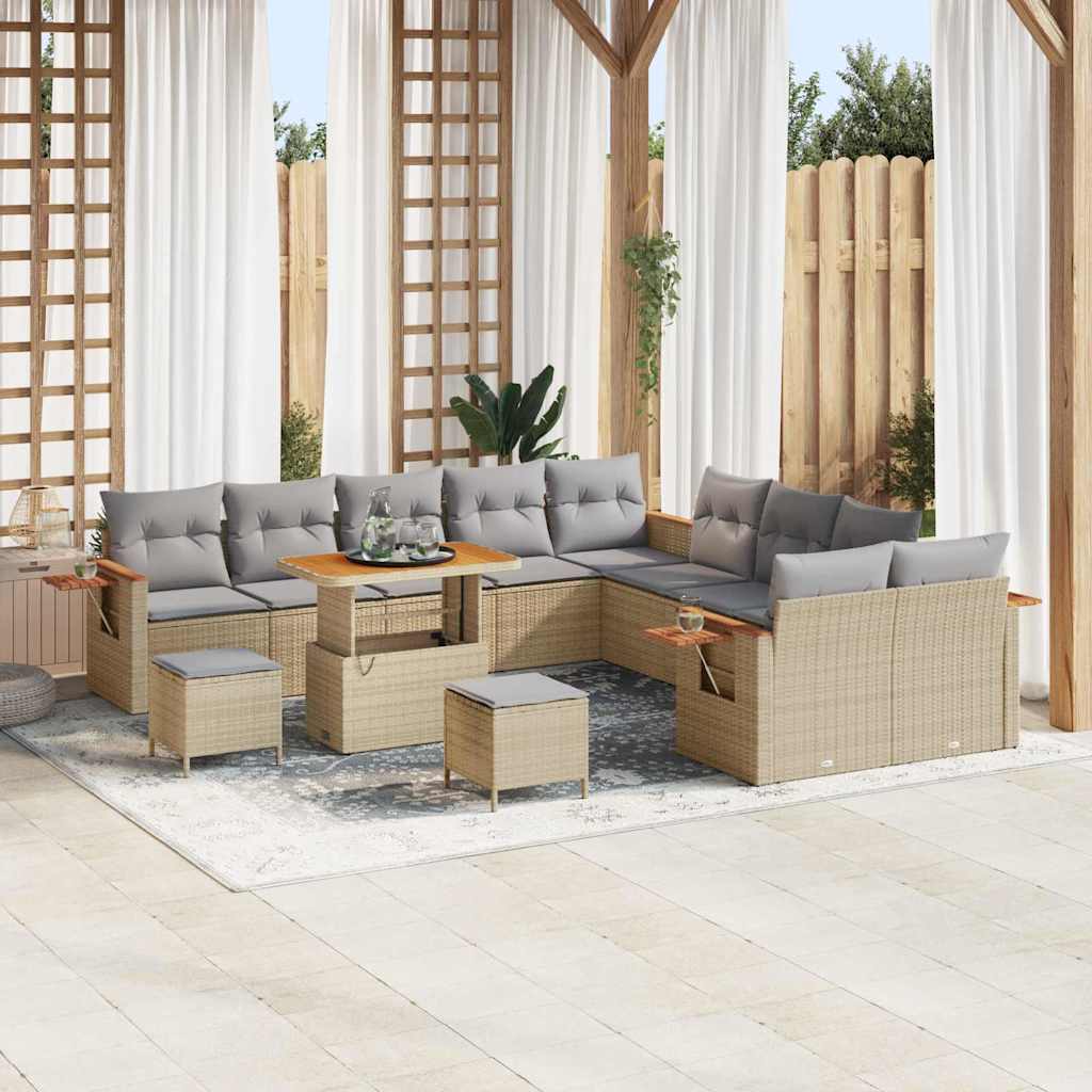 Set Divano da Giardino 17 pcs Beige e Grigio Chiaro polyrattan | homemem39