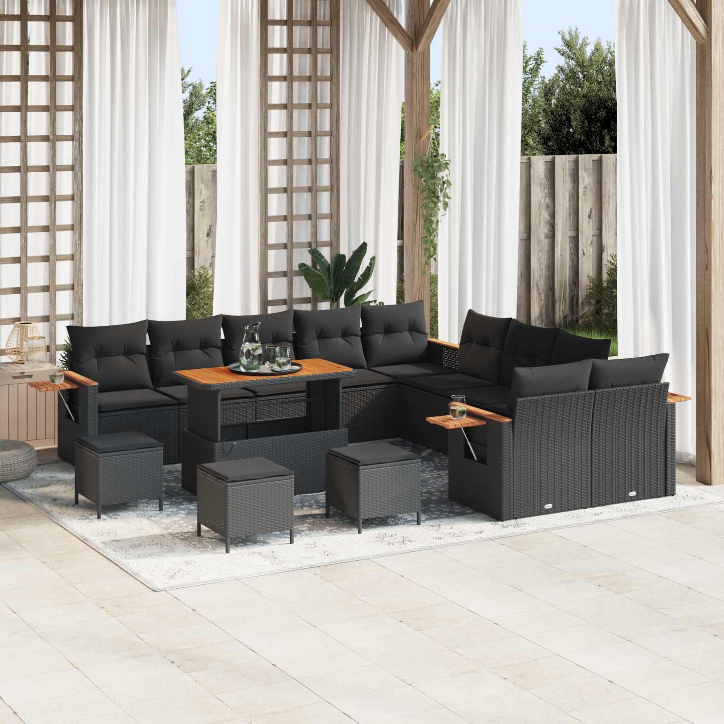 Set Divano da Giardino con cuscino 18 pcs Nero polyrattan | homemem39