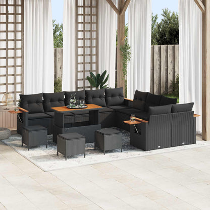 Set Divano da Giardino con cuscino 18 pcs Nero polyrattan | homemem39