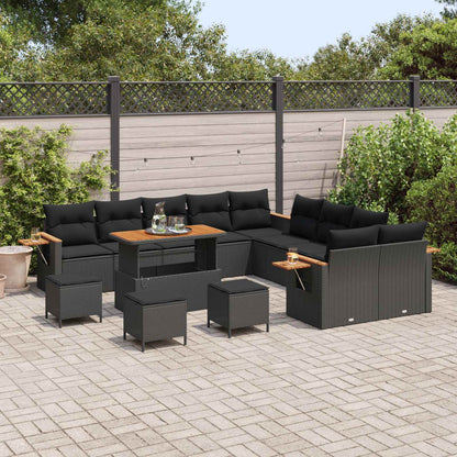 Set Divano da Giardino con cuscino 18 pcs Nero polyrattan | homemem39