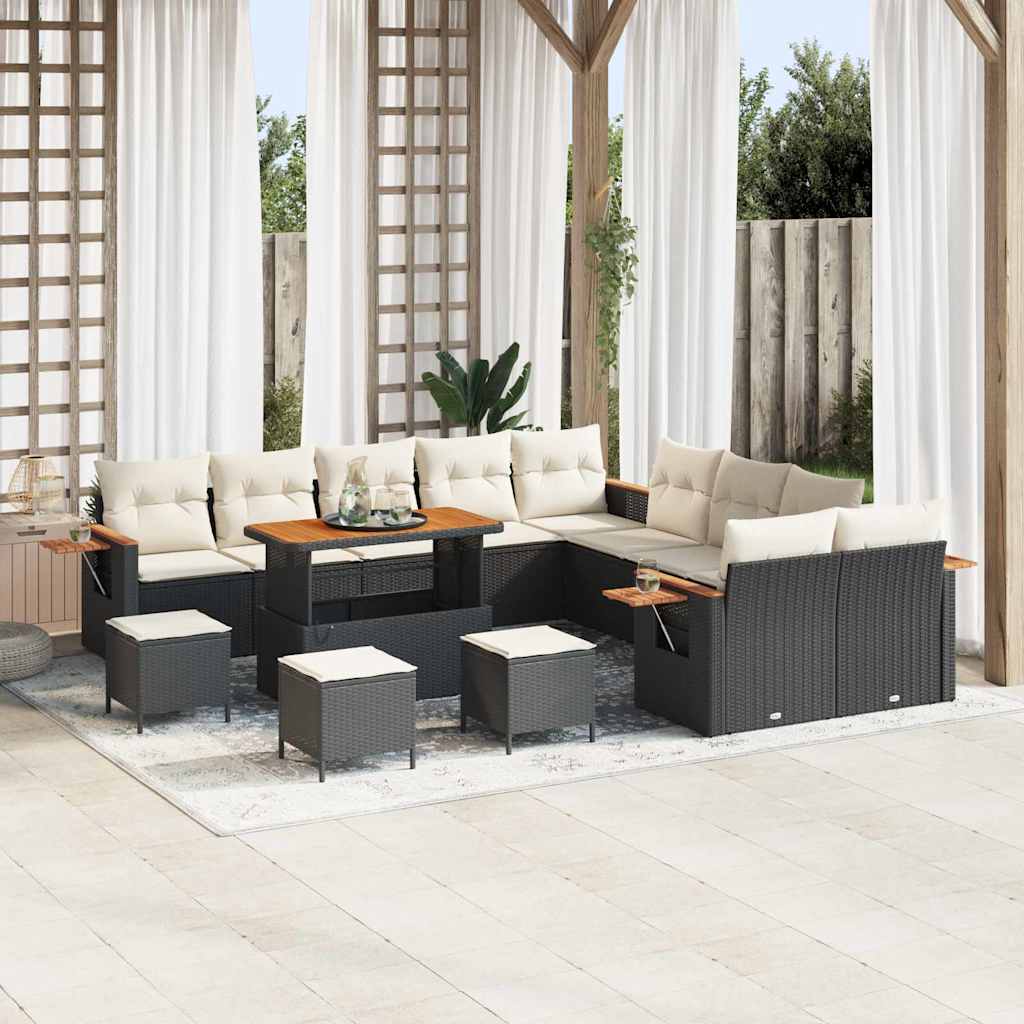 Set Divano da Giardino 18 pcs Nero e Crema polyrattan | homemem39