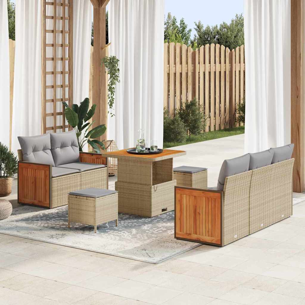 Set Divano da Giardino con cuscino Beige Poly Rattan
