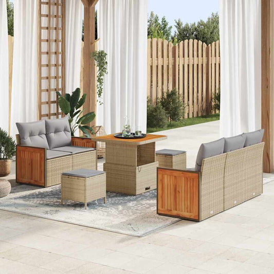 Set Divano da Giardino con cuscino Beige Poly Rattan